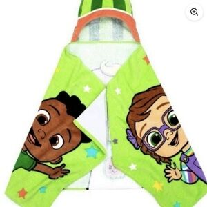 Kids Hooded Towel in Bright Green with Cartoon Characters